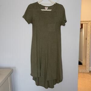 LuLaRoe Carly Swing Dress Green Size XXS Pocket Flowy Cotton Casual Short Sleeve